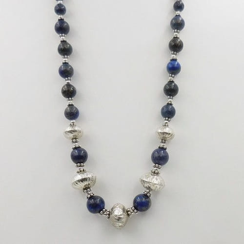 DKC-1059 Necklace, Handmade Sterling Beads, Lapis $180 at Hunter Wolff Gallery